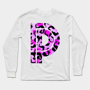 Letter P Watercolour Leopard Print Alphabet Long Sleeve T-Shirt